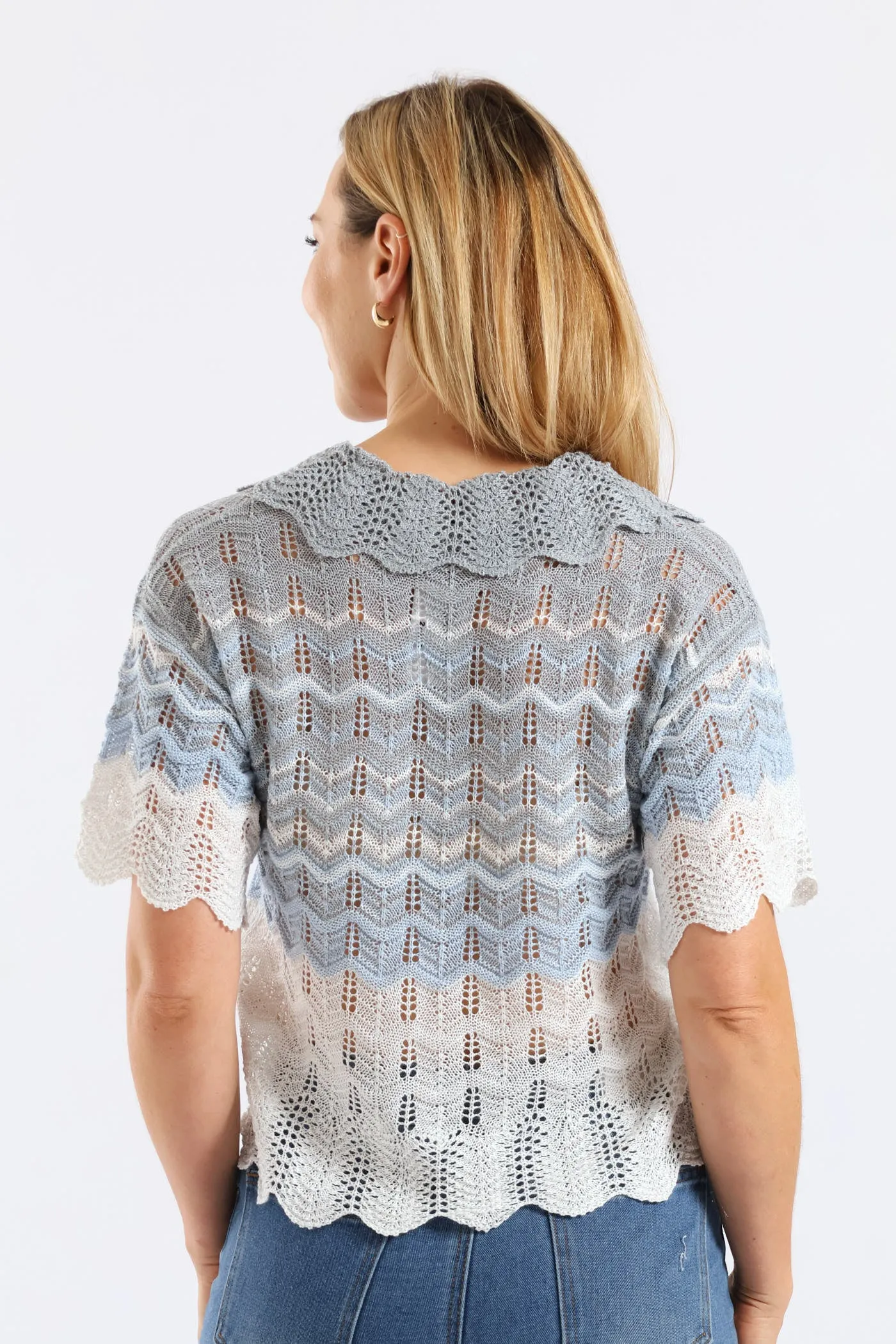 Lurex Collared Ombre Knitwear Top - Beige/Blue sold by Edgars product image thumbnail 2
