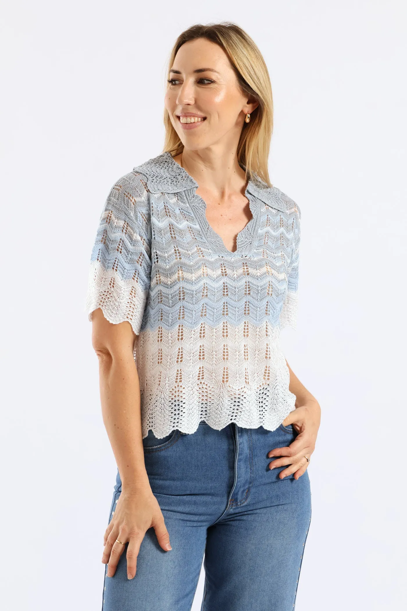 Lurex Collared Ombre Knitwear Top - Beige/Blue sold by Edgars product image thumbnail 5
