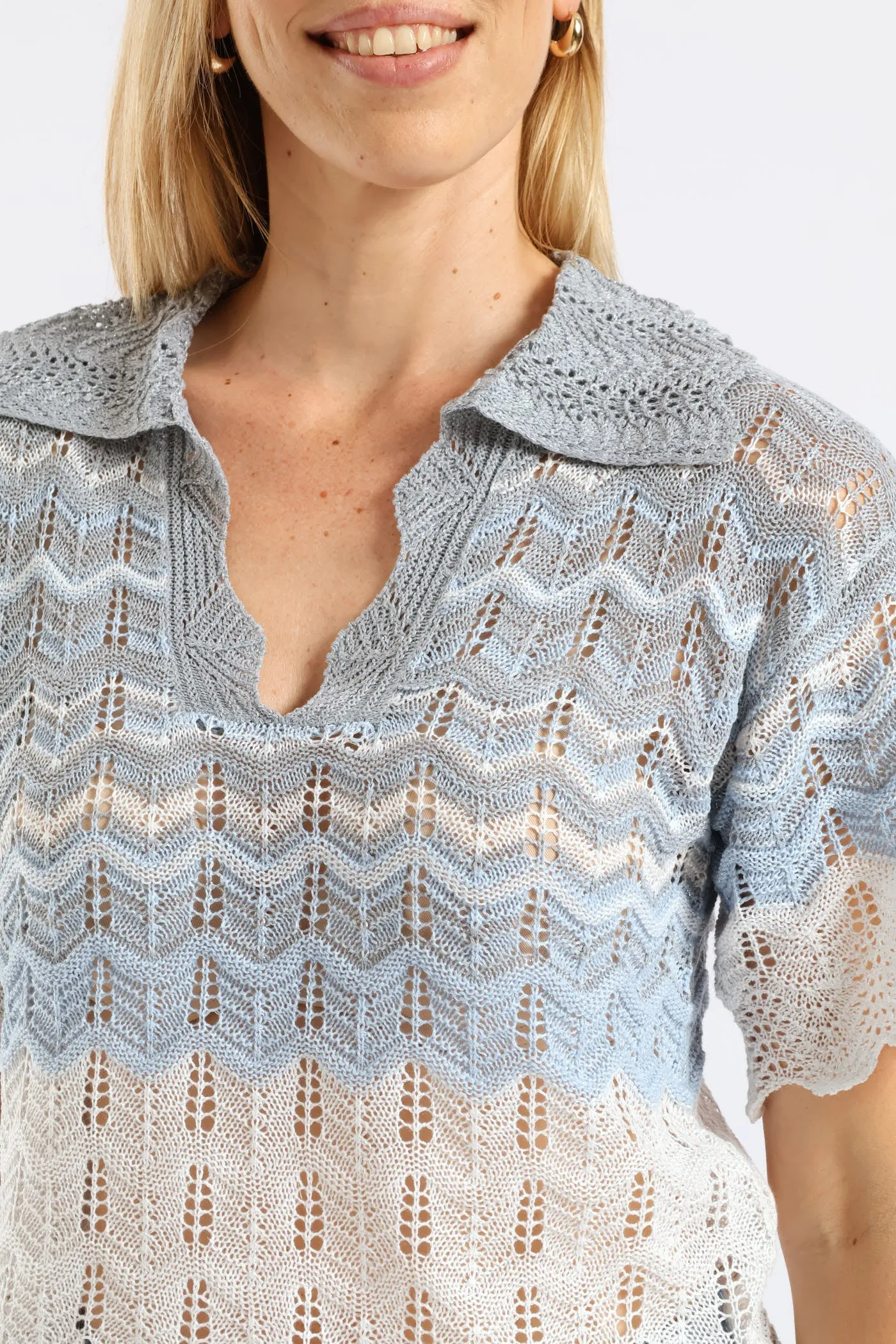 Lurex Collared Ombre Knitwear Top - Beige/Blue sold by Edgars product image thumbnail 3