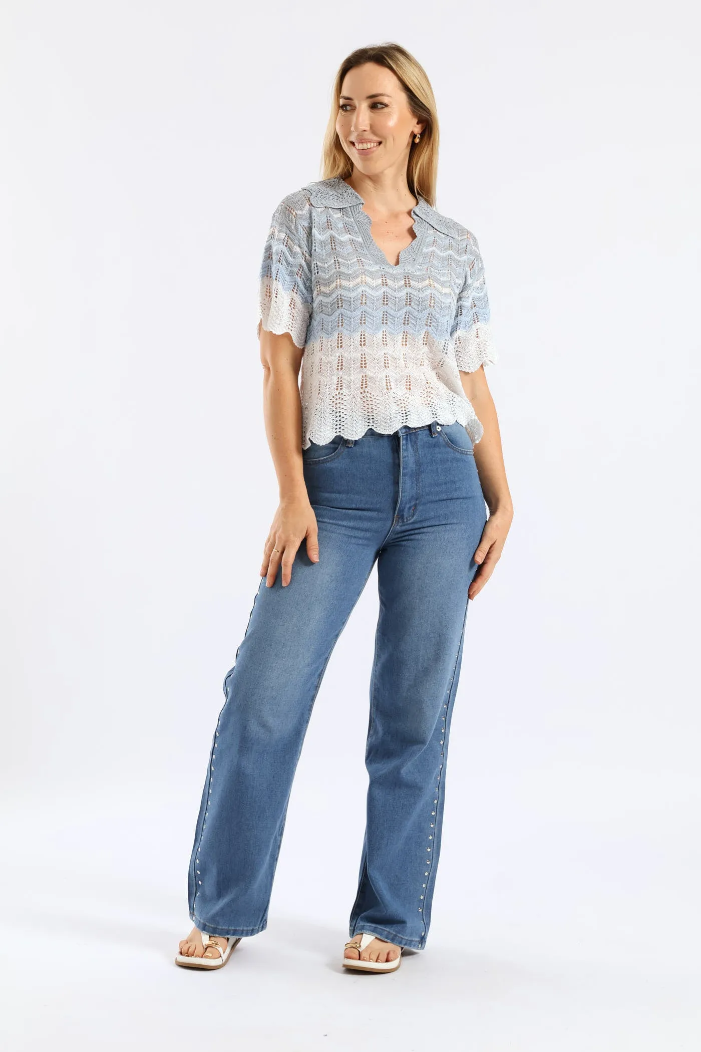 Lurex Collared Ombre Knitwear Top - Beige/Blue sold by Edgars product image thumbnail 4