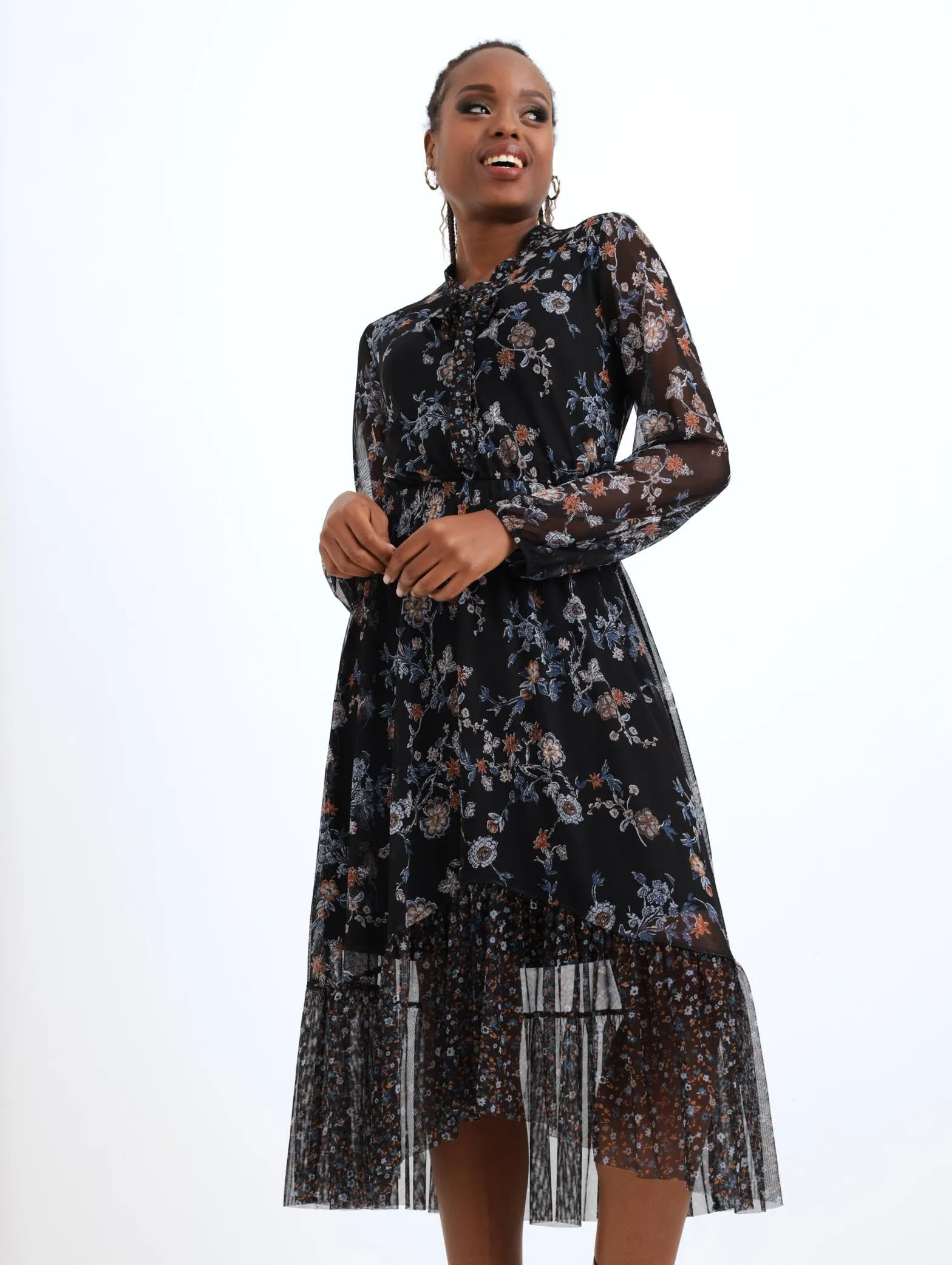 Ladies Printed Tie Neck Mesh Maxi Dress sold by Edgars