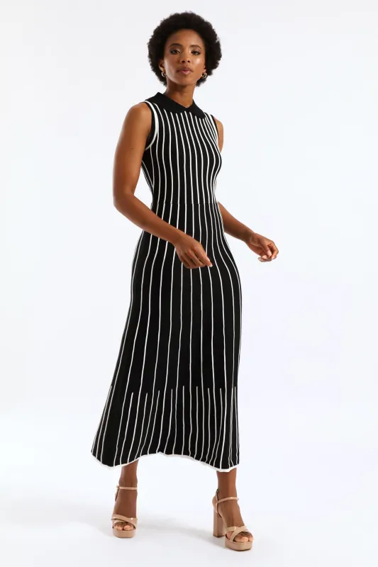 Peterpan Contrast Knitwear Midi Dress - Cream/Black sold by Edgars