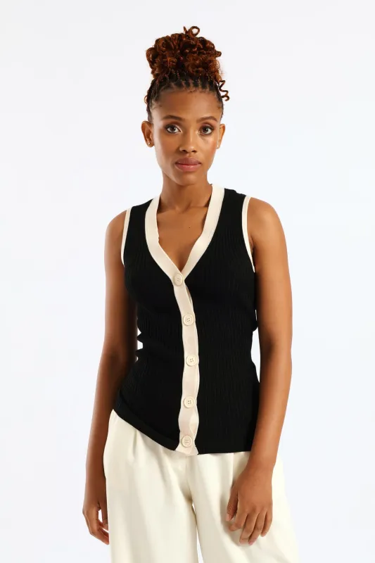 Contrast Monochrome Waistcoat - Black/Cream sold by Edgars