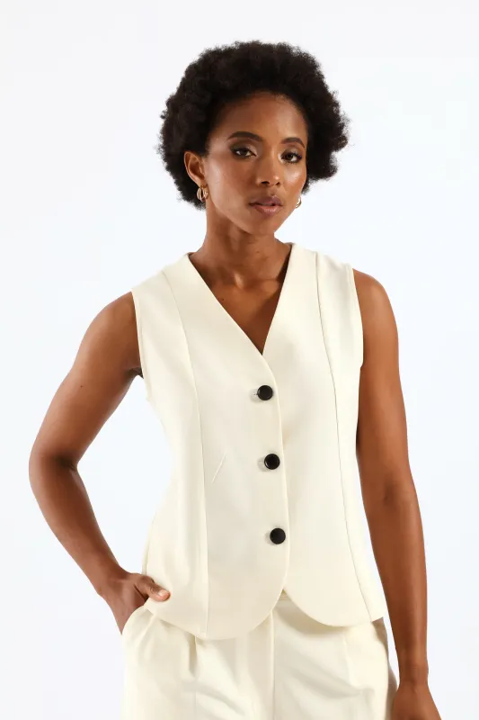Contrast Button Waistcoat - Cream sold by Edgars
