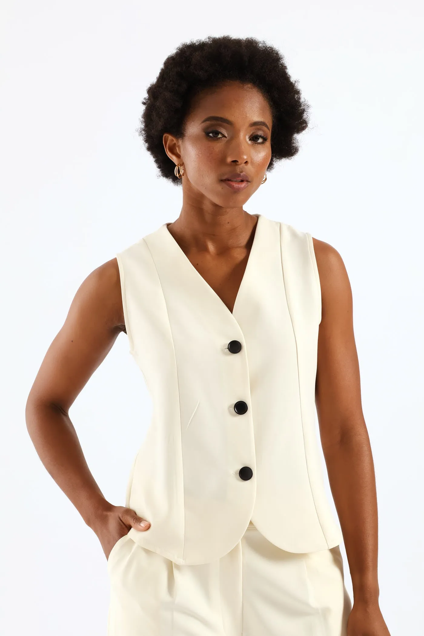 Contrast Button Waistcoat - Cream sold by Edgars