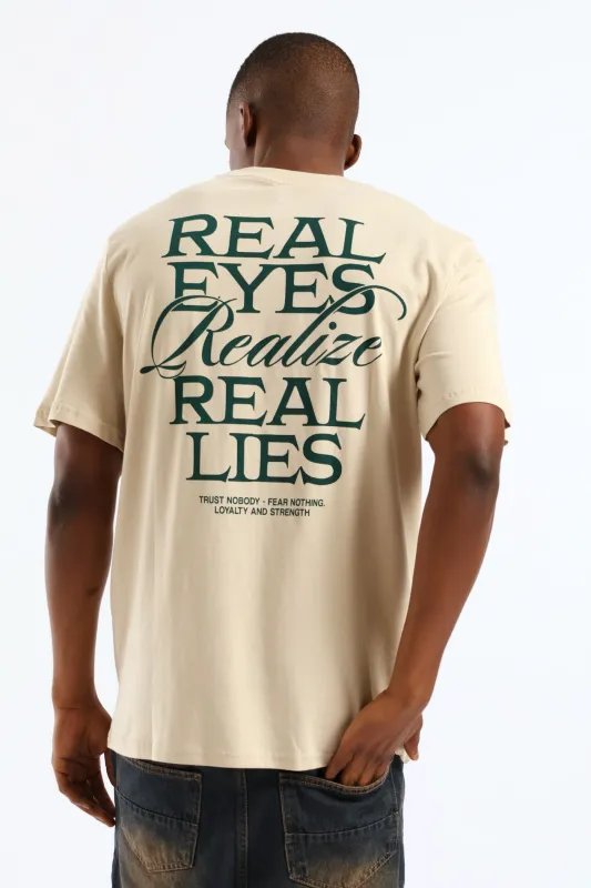Real Eyes Front & Back Tee - Stone sold by Edgars