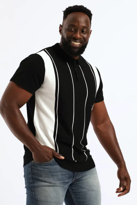 Stripe Fine Gauge Golfer - Black sold by Edgars