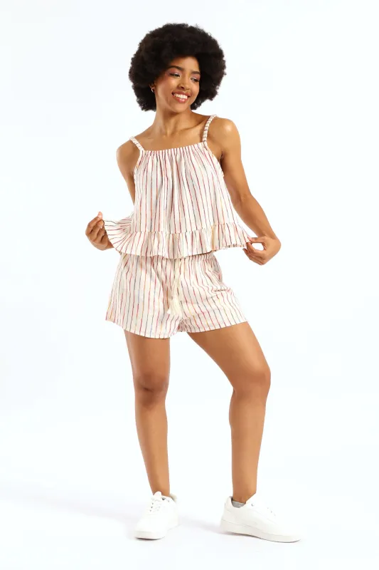 Linen Lurex Stripe Cami - Beige sold by Edgars