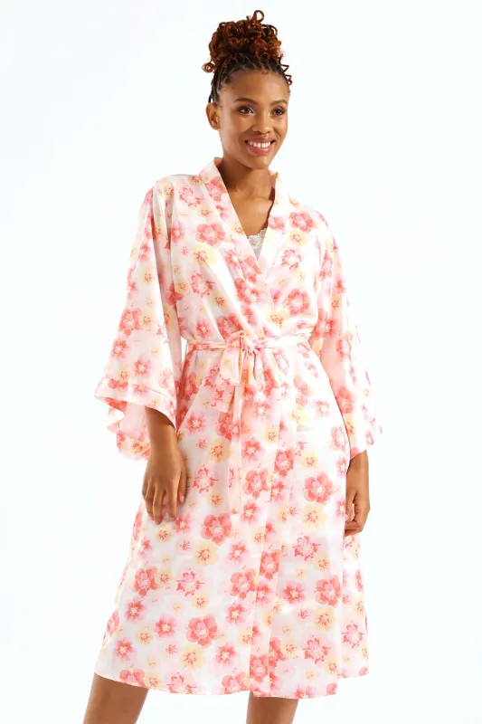 Satin Floral 3/4 Gown - White sold by Edgars