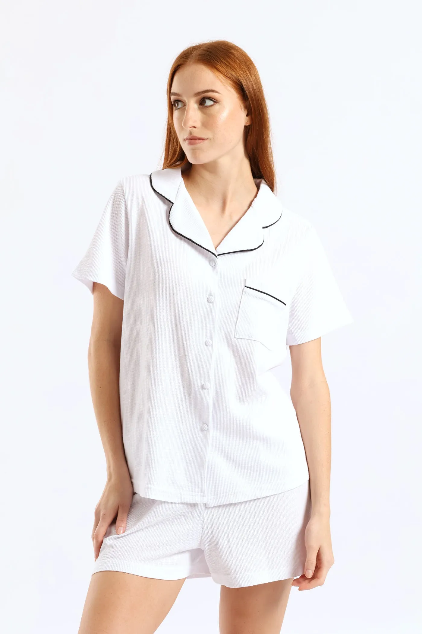 Button Through Waffle Knit Short Set - White sold by Edgars product image thumbnail 4