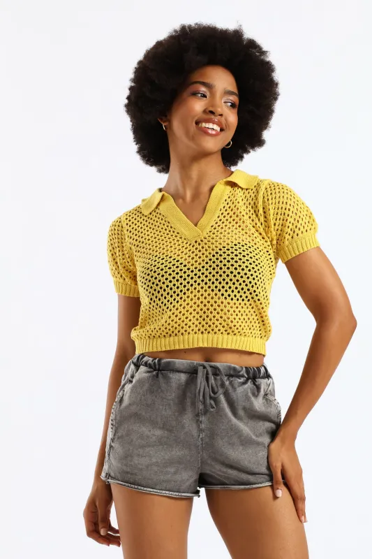Knitted Polo Tee - Yellow sold by Edgars
