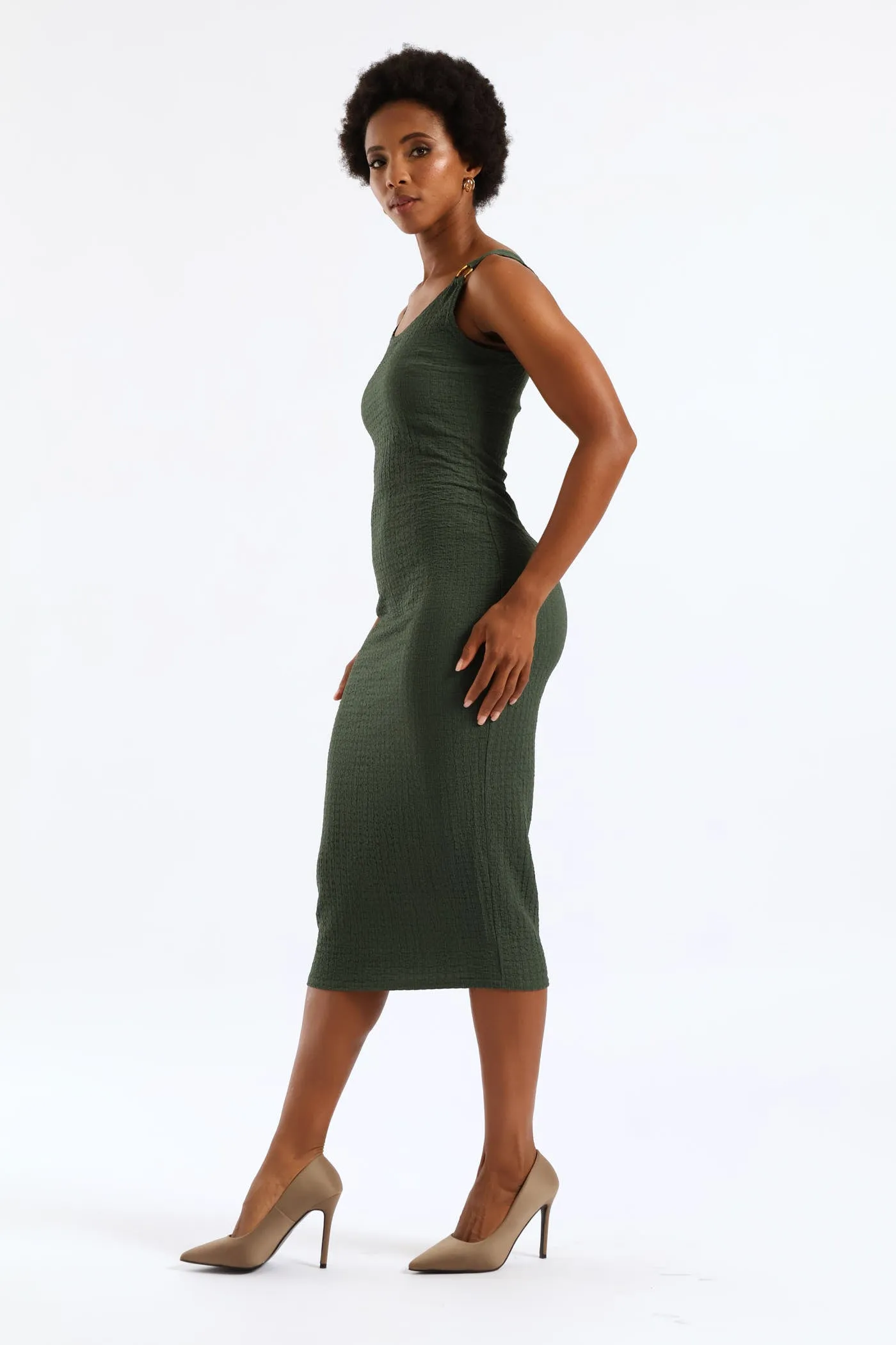Textured Trim Bodycon Midi Dress - Olive sold by Edgars product image thumbnail 3