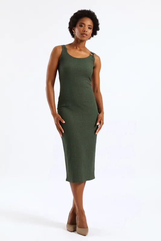 Textured Trim Bodycon Midi Dress - Olive sold by Edgars