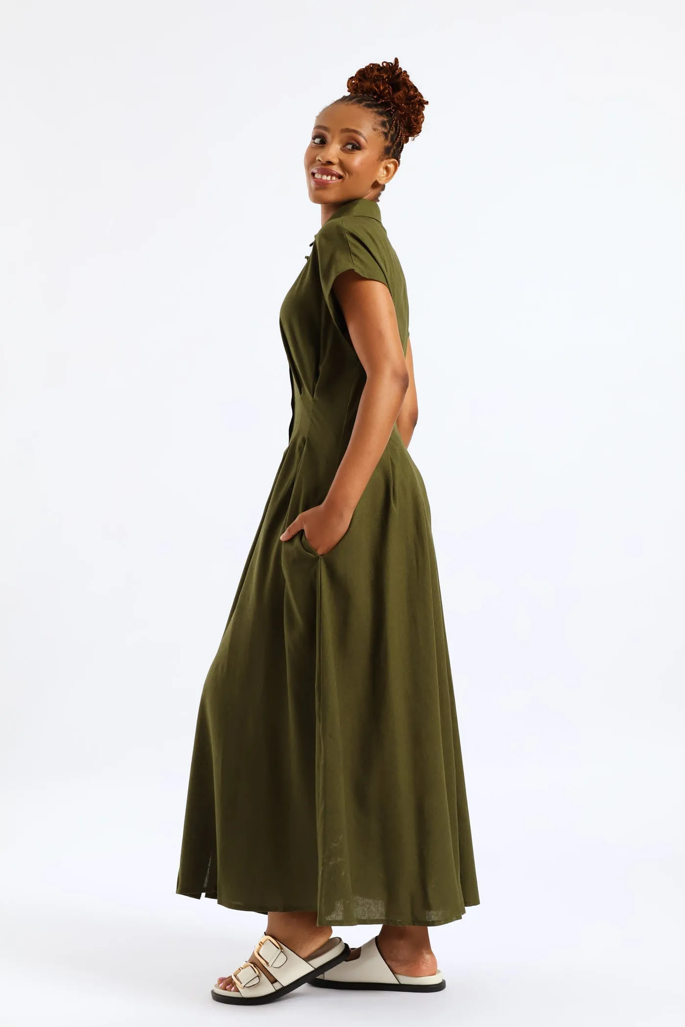 Button Through Pleated Bodice Midaxi Dress - Fatigue sold by Edgars product image thumbnail 3