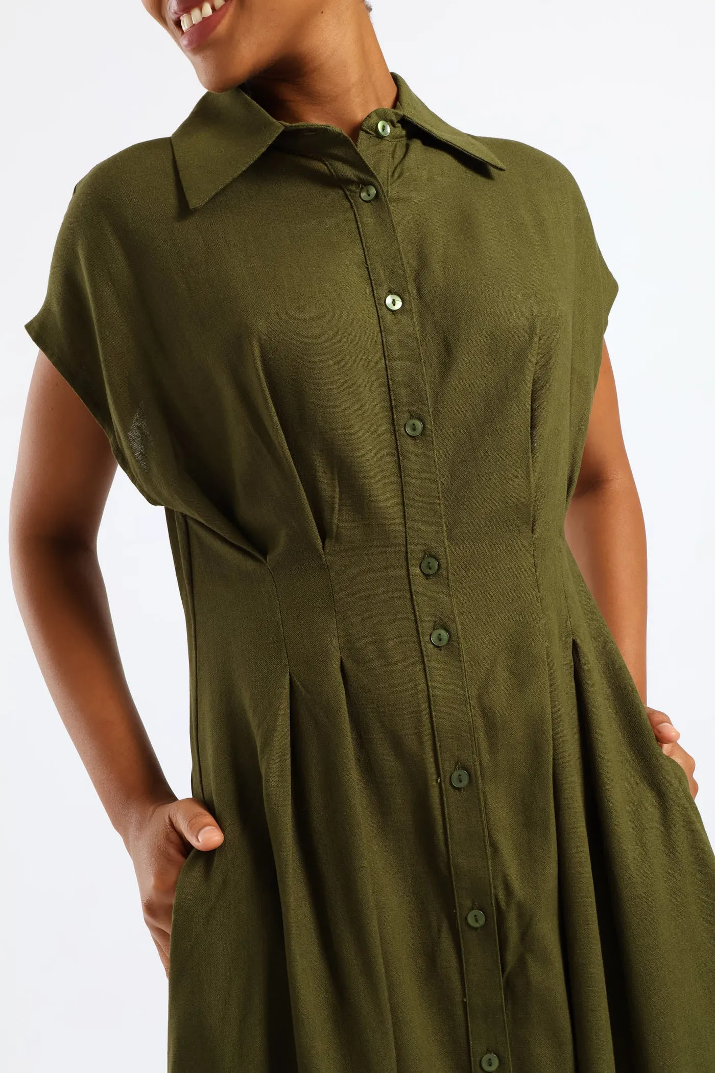 Button Through Pleated Bodice Midaxi Dress - Fatigue sold by Edgars product image thumbnail 4