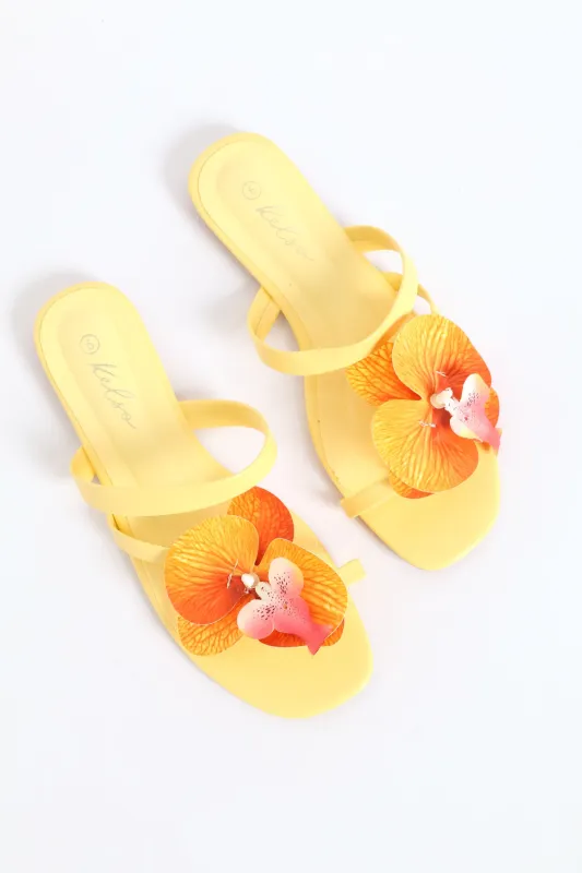 Orchid Flower Toe Post Sandal - Light Yellow sold by Edgars