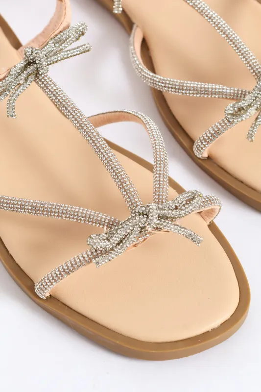 Girls Diamante Bow Sandal - Nude made by Edgars
