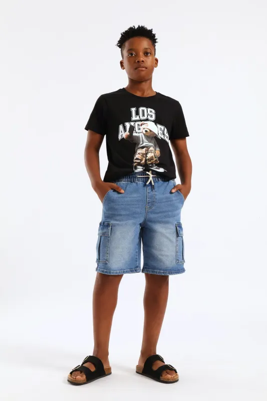 Boys Drawcord Cargo Walkshort - Mid Blue made by Edgars