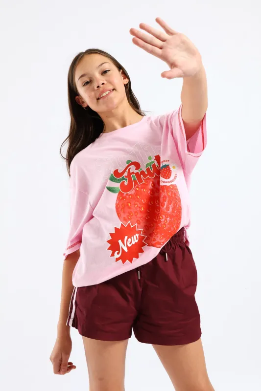 Girls Sicilian Strawberry Oversized Tee - Pink sold by Edgars