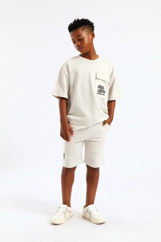 Boys Print Fleece Short - Oatmeal Melange sold by Edgars