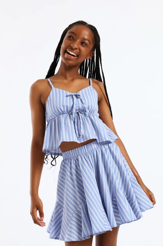 Girls Bow Strappy Peplum Stripe Cami Top - Multi sold by Edgars