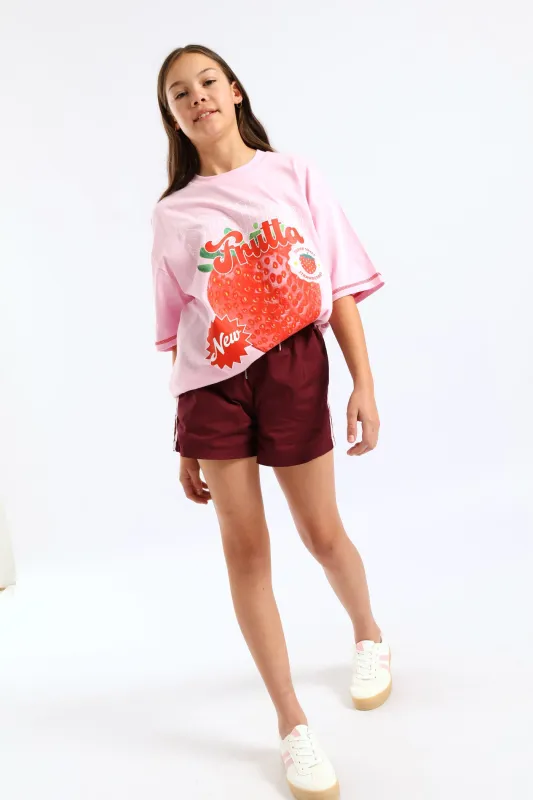 Girls Stripe Athletic Short - Maroon sold by Edgars