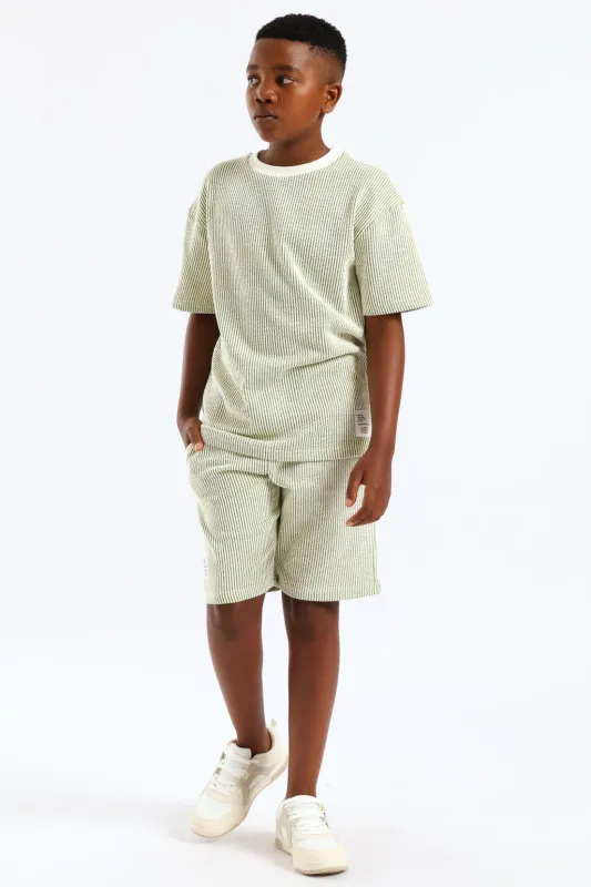 Boys Stripe Seersucker Textured Short - Olive sold by Edgars