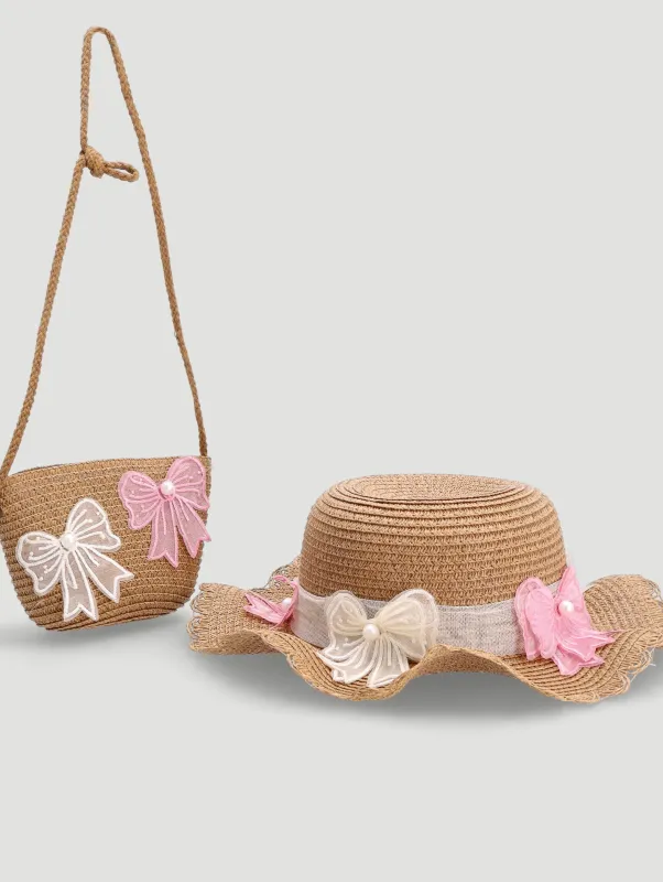 Pre-Girls Straw Hat Set With Bag - Brown sold by Edgars