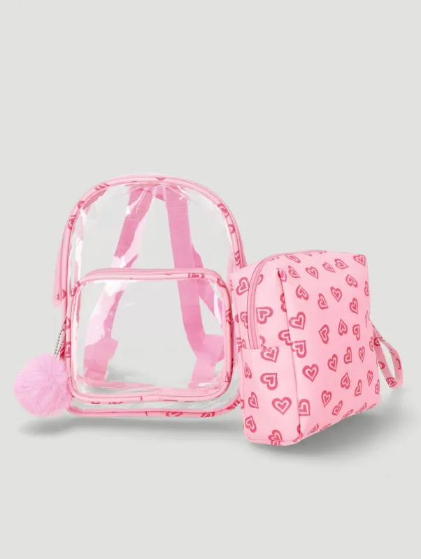 Girls Hearts Print Clear Backpack - Pink sold by Edgars