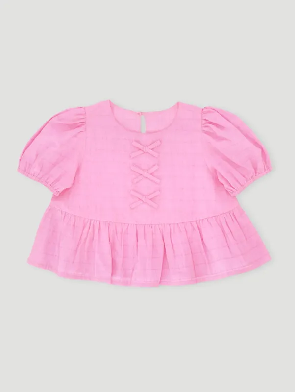 Pre-Girls Bow Puff Sleeve Top - Pink sold by Edgars