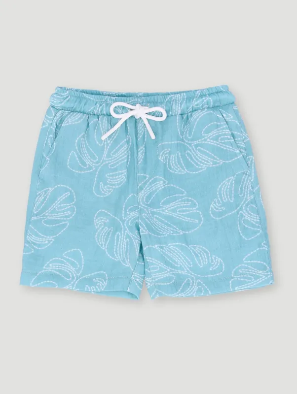 Pre-Boys Leaf Muslin Short - Blue sold by Edgars