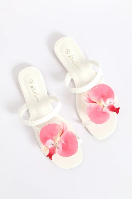 Orchid Flower Toe Post Sandal - White/Pink sold by Edgars