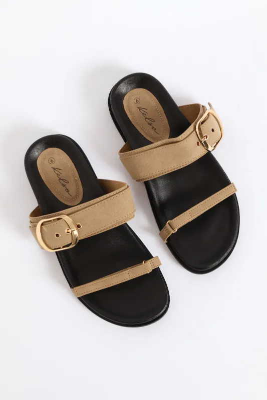 Wide And Narrow Band Slide Sandal - Stone sold by Edgars