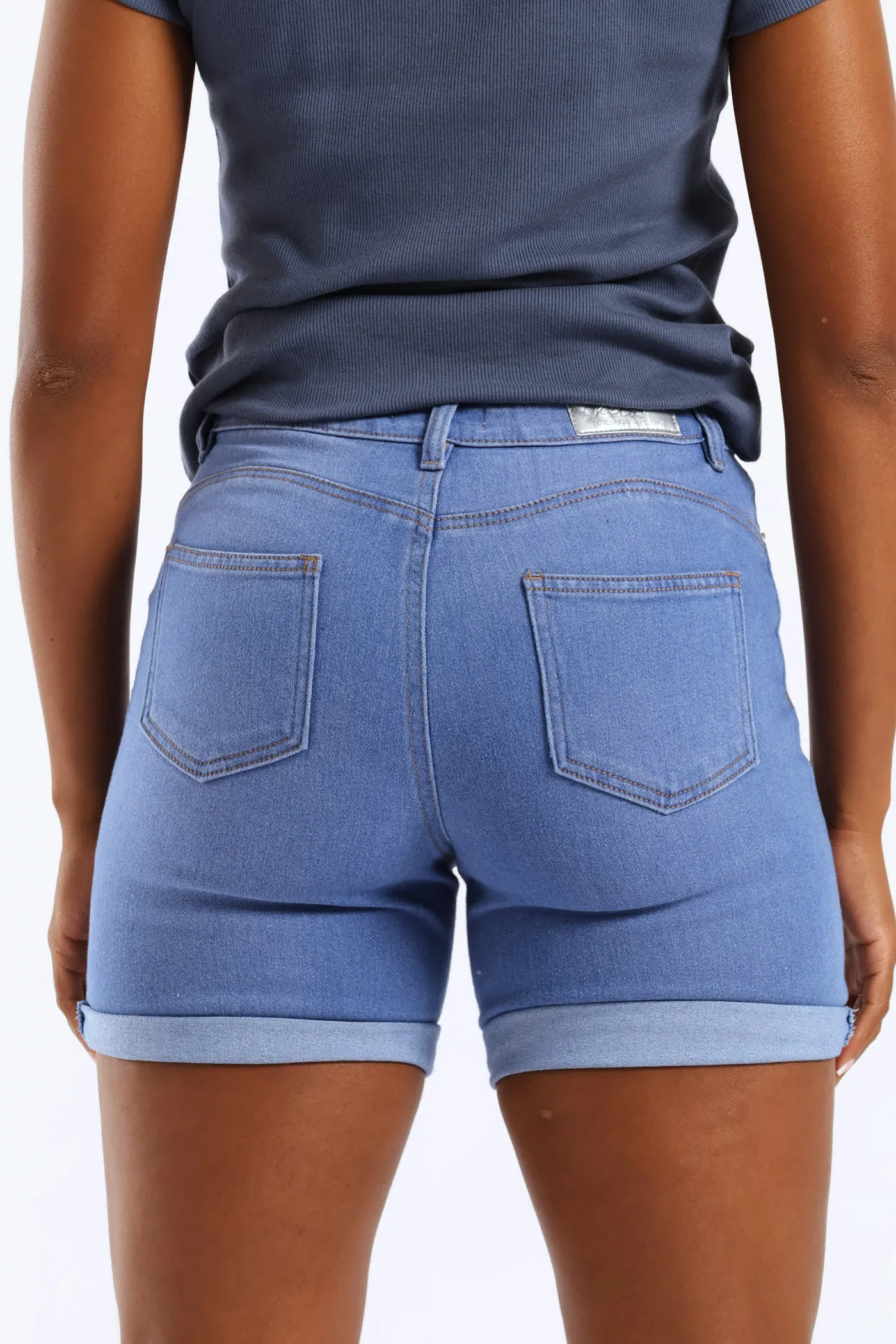 Classic Roll Hem Mid Thigh Supersoft Denim Short - Light Periwinkle sold by Edgars product image thumbnail 4