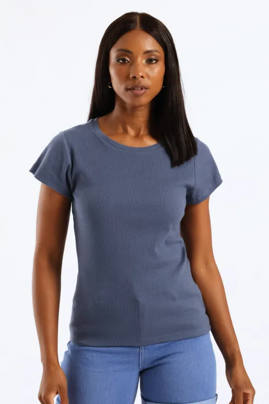 Rib Fitted Crew Tee - Smokey Blue sold by Edgars