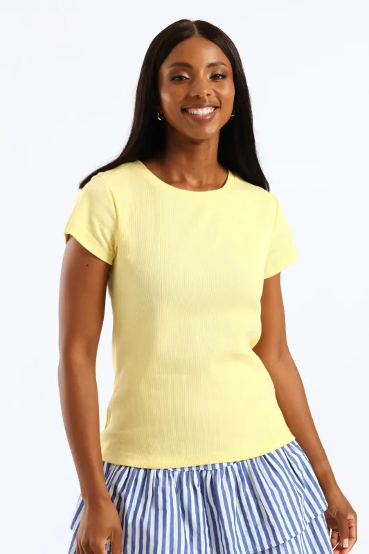 Rib Fitted Crew Tee - Light Yellow sold by Edgars