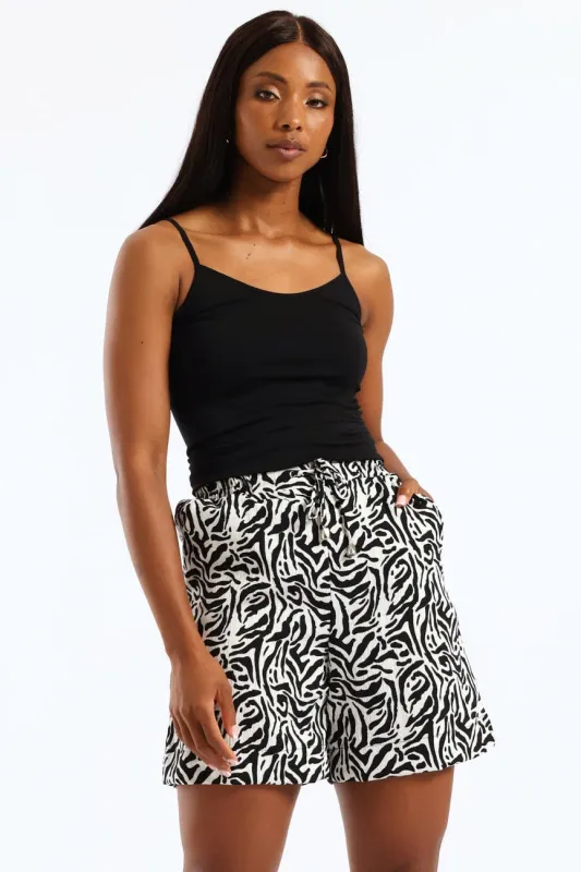 Drawstring Eyelet Crinkle Bermuda Toggle Shorts - Black/Beige sold by Edgars