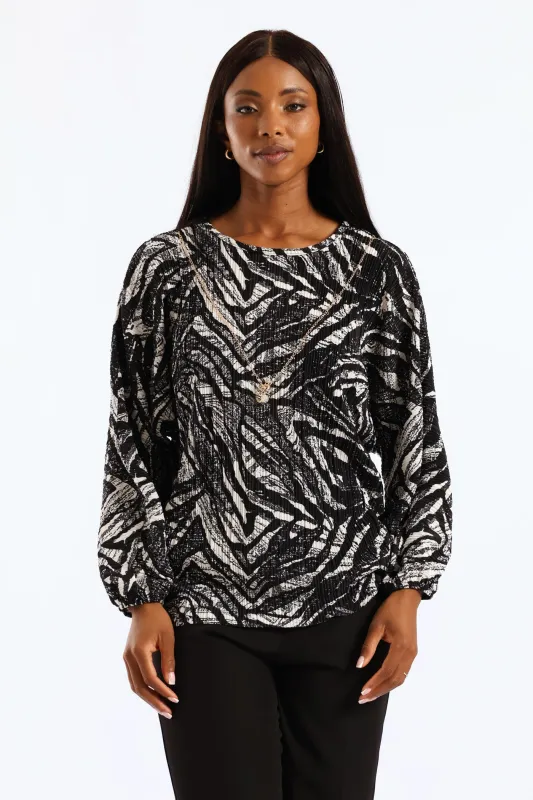 Abstract Plisse Blouse - Black/Cream sold by Edgars