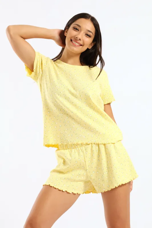 Rib Knit Ditsy Tee - Yellow sold by Edgars