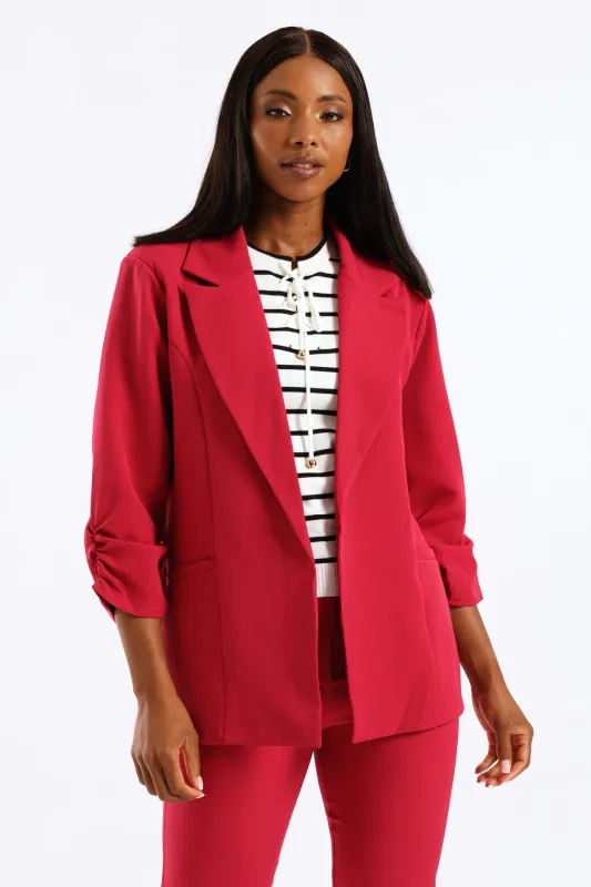Notch Collar Gauged Sleeve Blazer - Magenta sold by Edgars