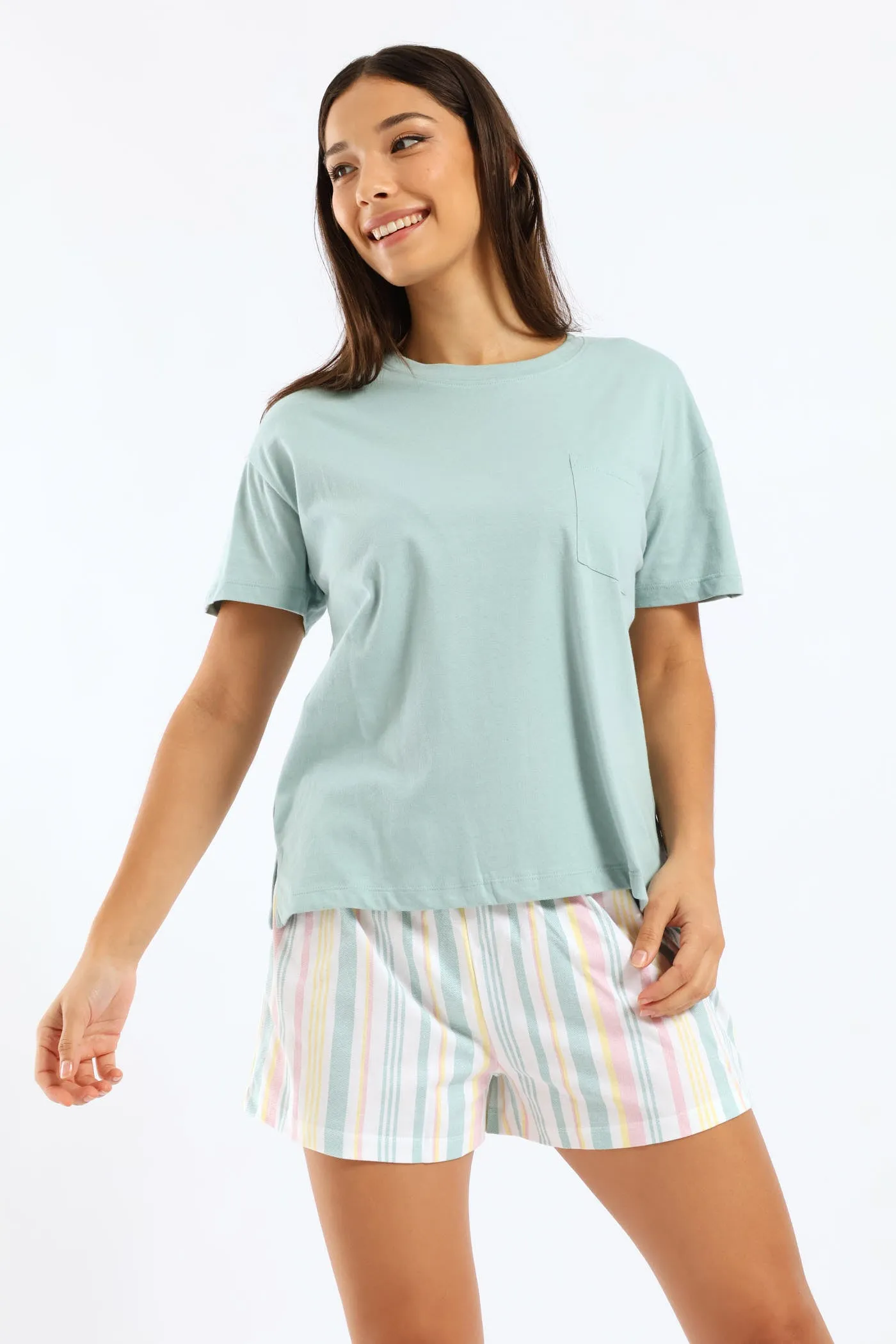 Stripe Short Knit Set - Duck Egg sold by Edgars