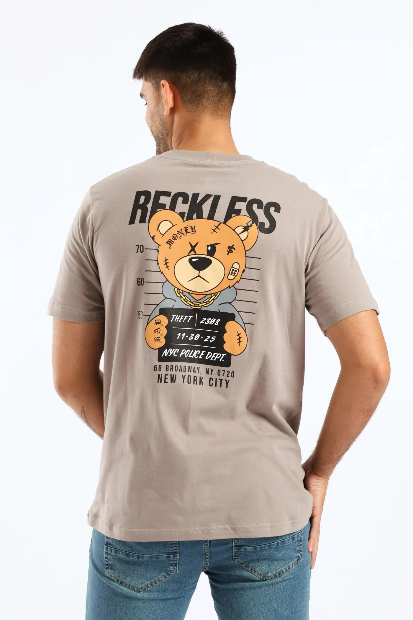 Crime Teddy Front & Back Tee - Grey sold by Edgars