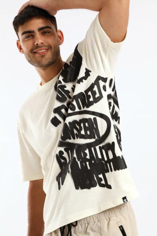 Side Print Oversized Tee - Ecru sold by Edgars