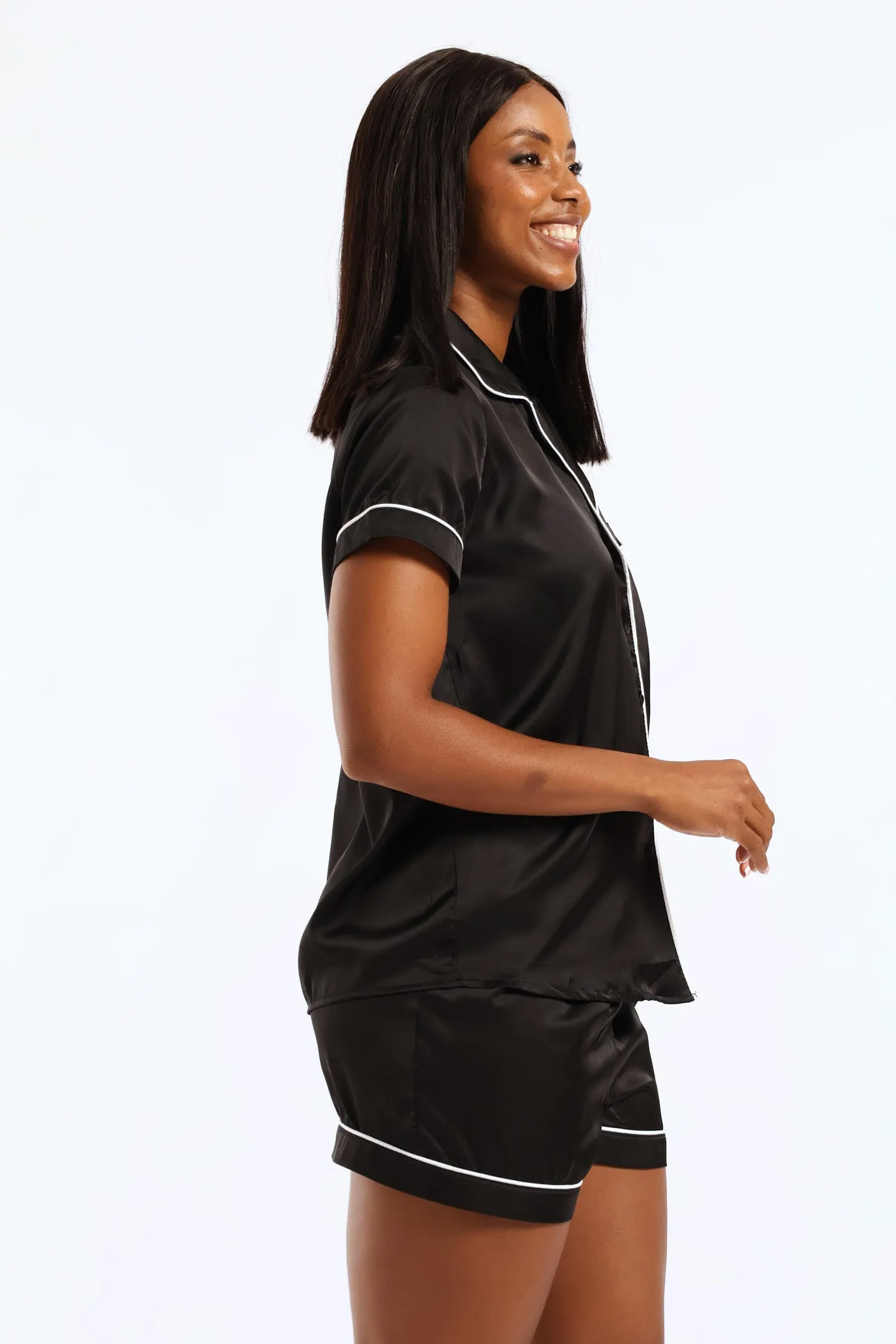 Button Through & Short Satin Set - Black sold by Edgars product image thumbnail 3