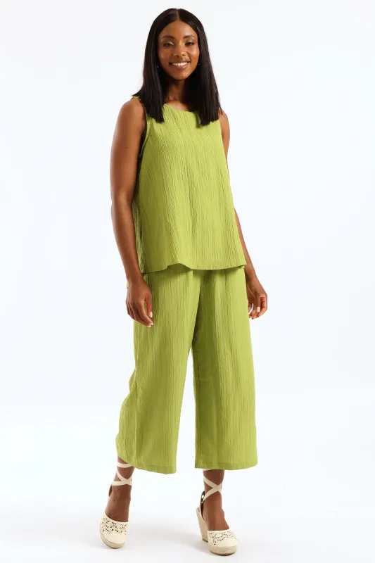 Pull On Textured Crinkle Culotte Pant - Chartreuse sold by Edgars