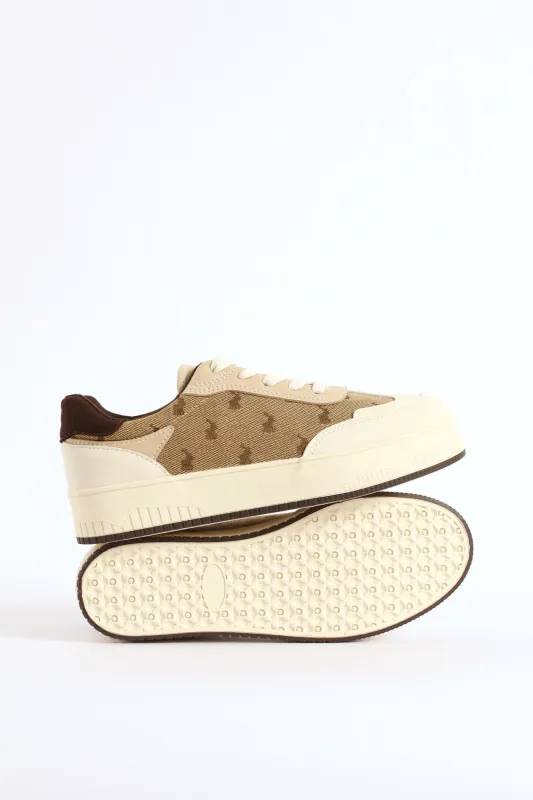 Panelled Jacquard Sneaker - Beige sold by Edgars