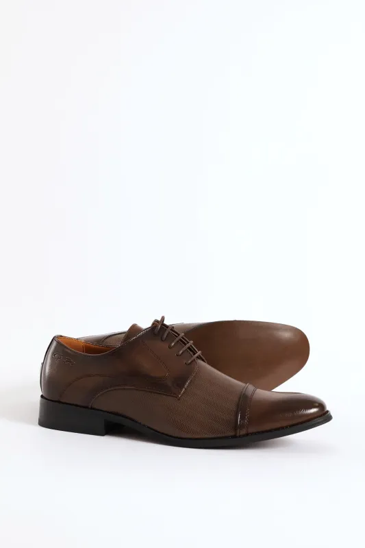 Laser Detail Toe Cap Derby Shoe - Brown sold by Edgars