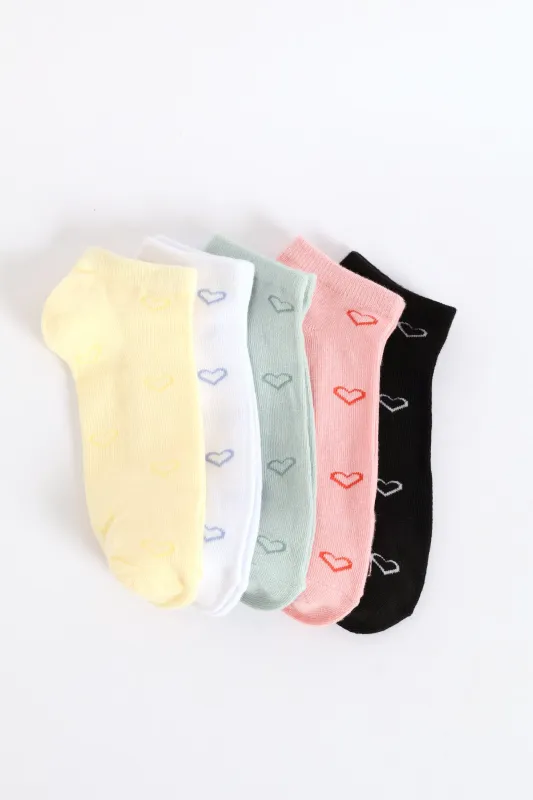 5 Pack Hearts Low Cut Fashion Socks - Multi sold by Edgars