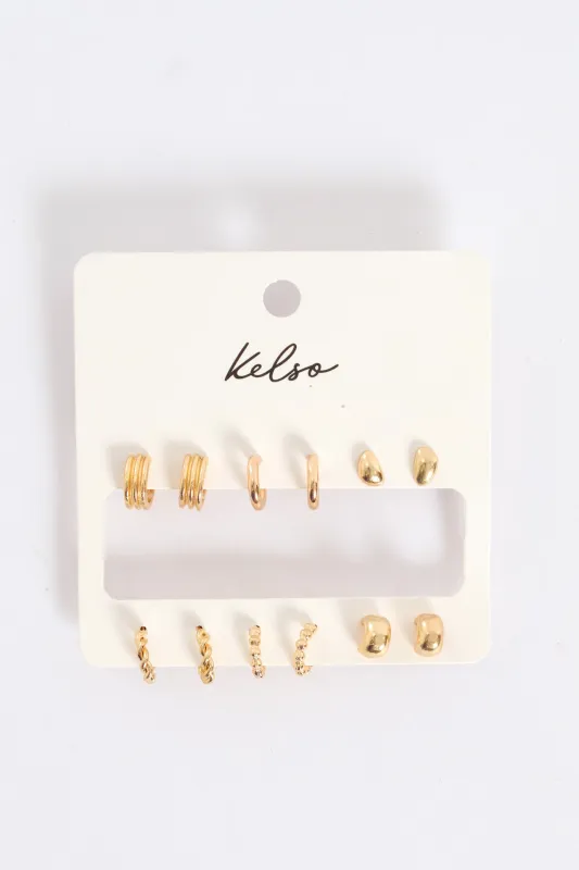 6 Pack Small Chunky Hoop Earrings - Gold sold by Edgars