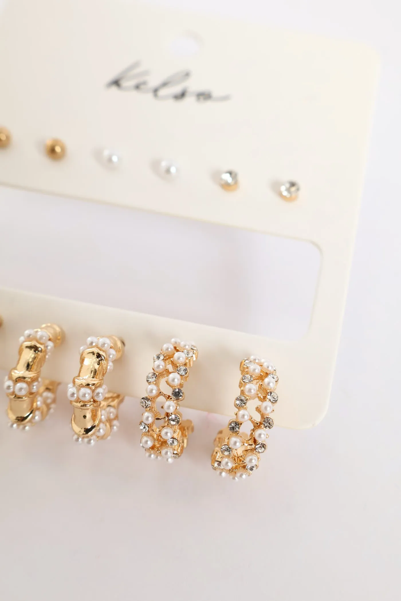 6 Pack Pearl Bead & Diamante Hoops - Gold sold by Edgars product image thumbnail 3